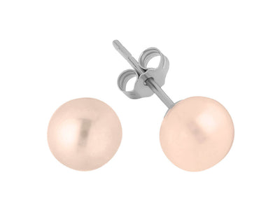 6.15 ct. natural pink pearl stud earrings in 14K white gold - 7 mm