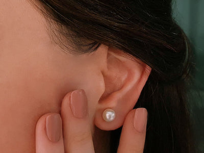5.56 ct. natural pearl stud earrings in 14K yellow gold