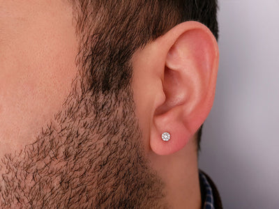 9 diamond men's stud earrings in 8 K white gold 