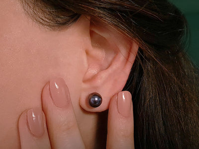 Modern Black Pearl Stud Earrings