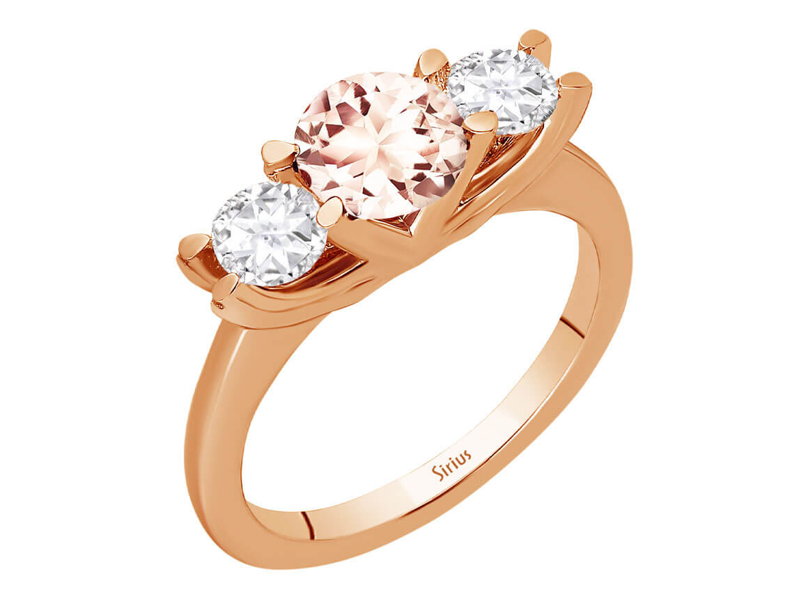 Morganit und Weißer Saphir Tria Ring in 585er 14 Karat Rosegold - handgefertigter Diamantschmuck aus Feingold | Sirius Diamant