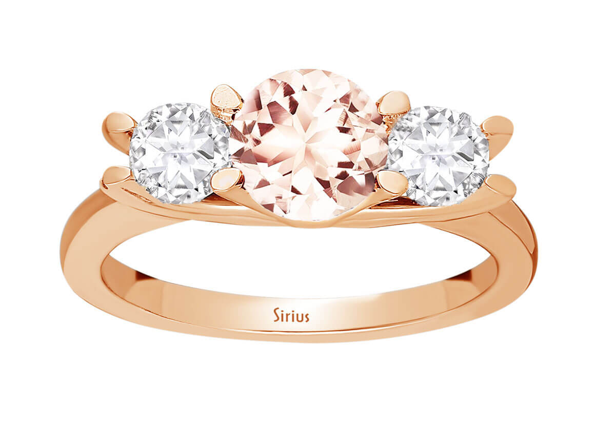 Morganit und Weißer Saphir Tria Ring in 585er 14 Karat Rosegold - handgefertigter Diamantschmuck aus Feingold | Sirius Diamant