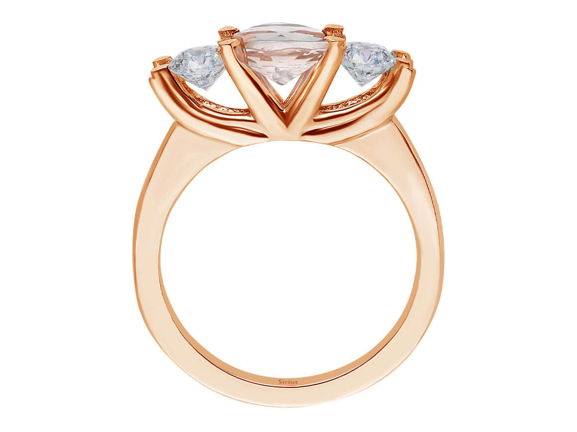 Morganit und Weißer Saphir Tria Ring in 585er 14 Karat Rosegold - handgefertigter Diamantschmuck aus Feingold | Sirius Diamant