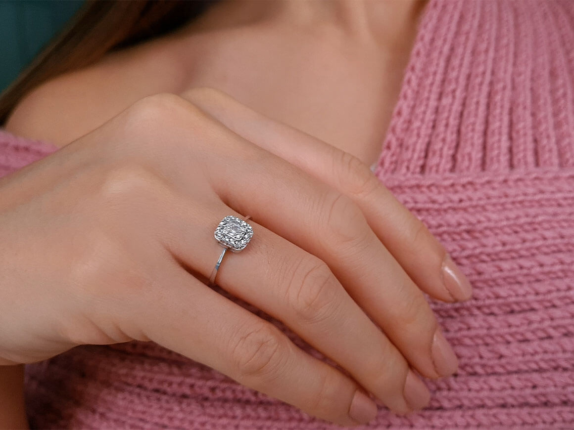 Bague en diamant baguette 