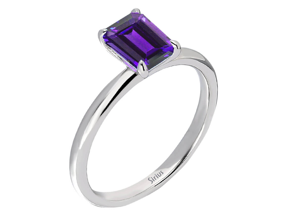 Oktagon Schliff Amethyst Solitär Ring - handgefertigter Diamantschmuck aus Feingold | Sirius Diamant