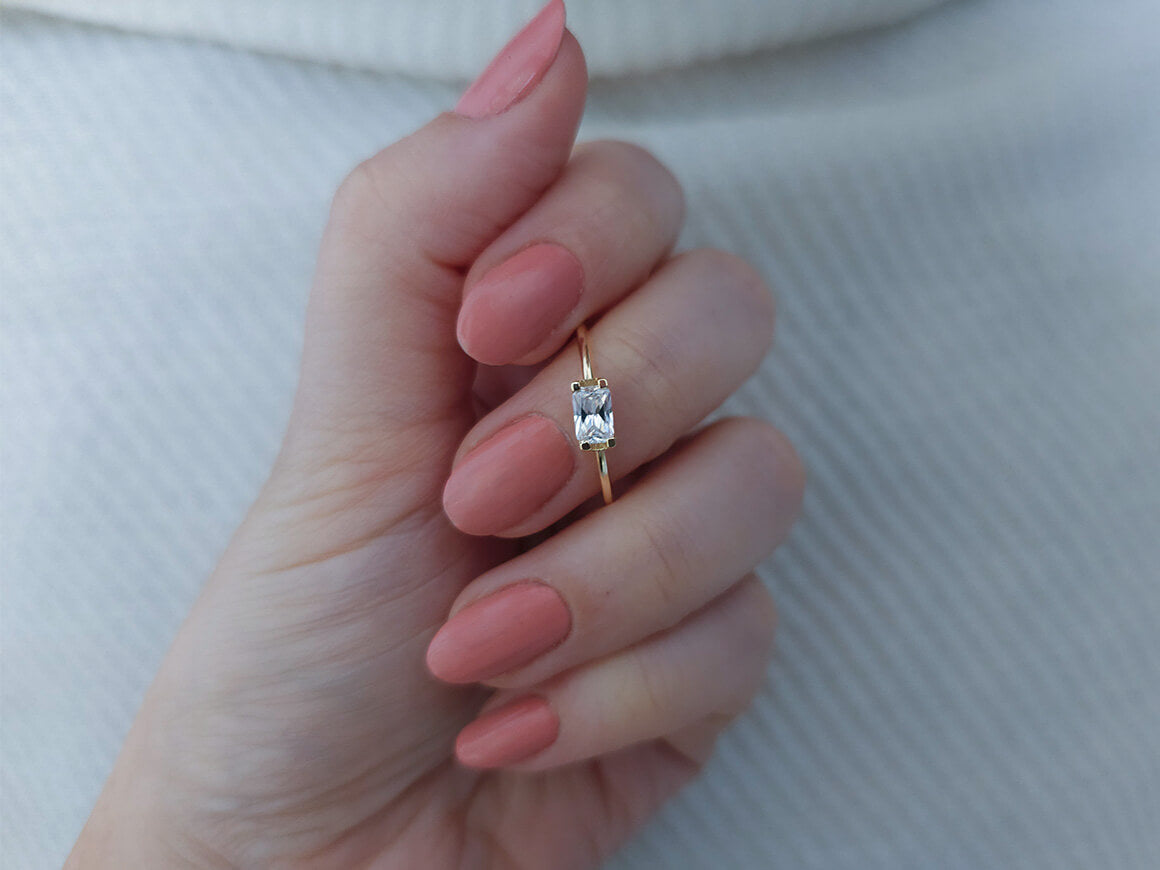 Bague en topaze blanche taille octogonale
