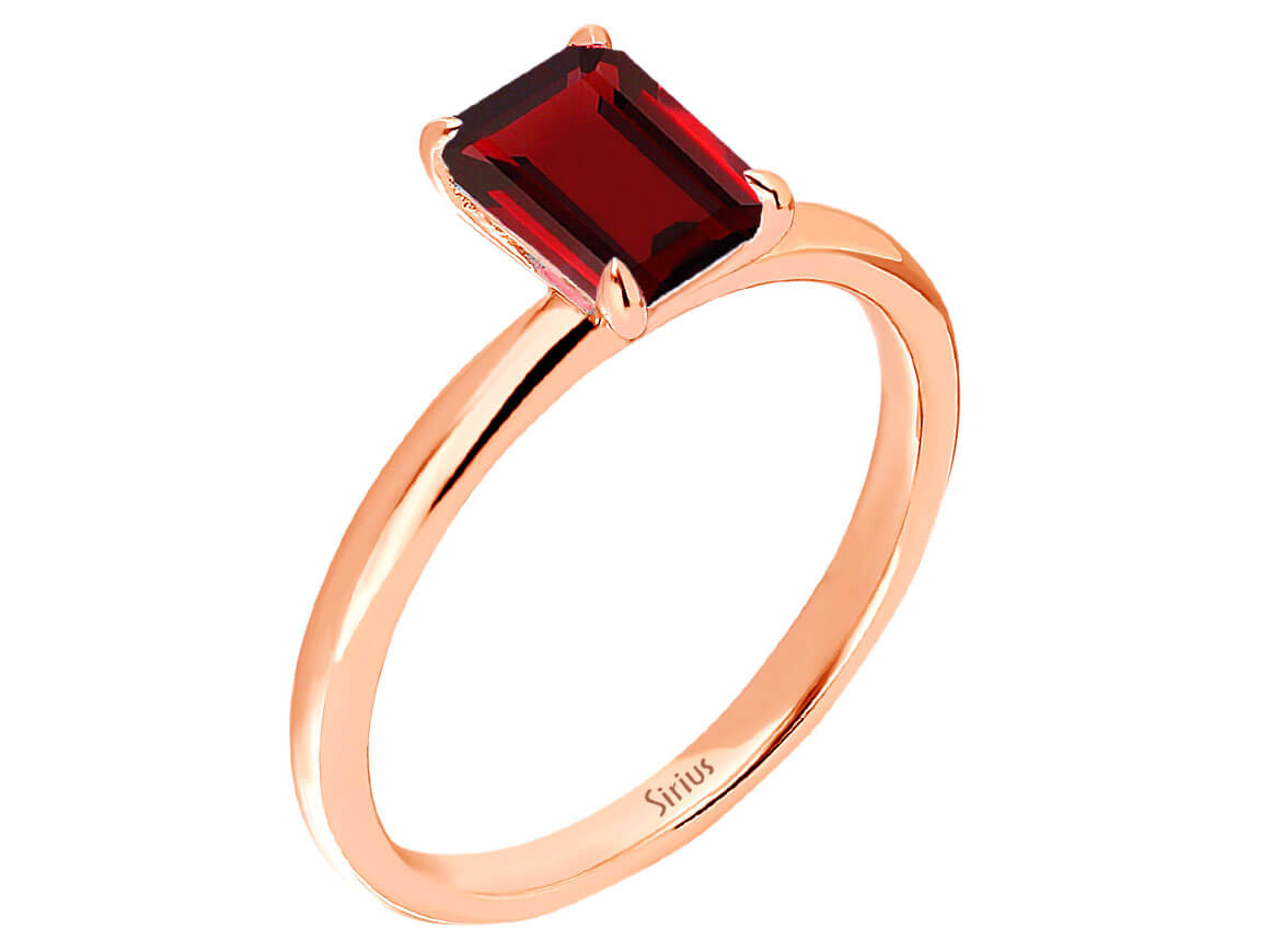 Oktagon Schliff Garnet Solitär Ring - handgefertigter Diamantschmuck aus Feingold | Sirius Diamant