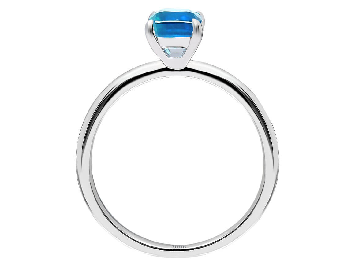 Oktagon Schliff London Blauer Topas Solitär Ring - handgefertigter Diamantschmuck aus Feingold | Sirius Diamant