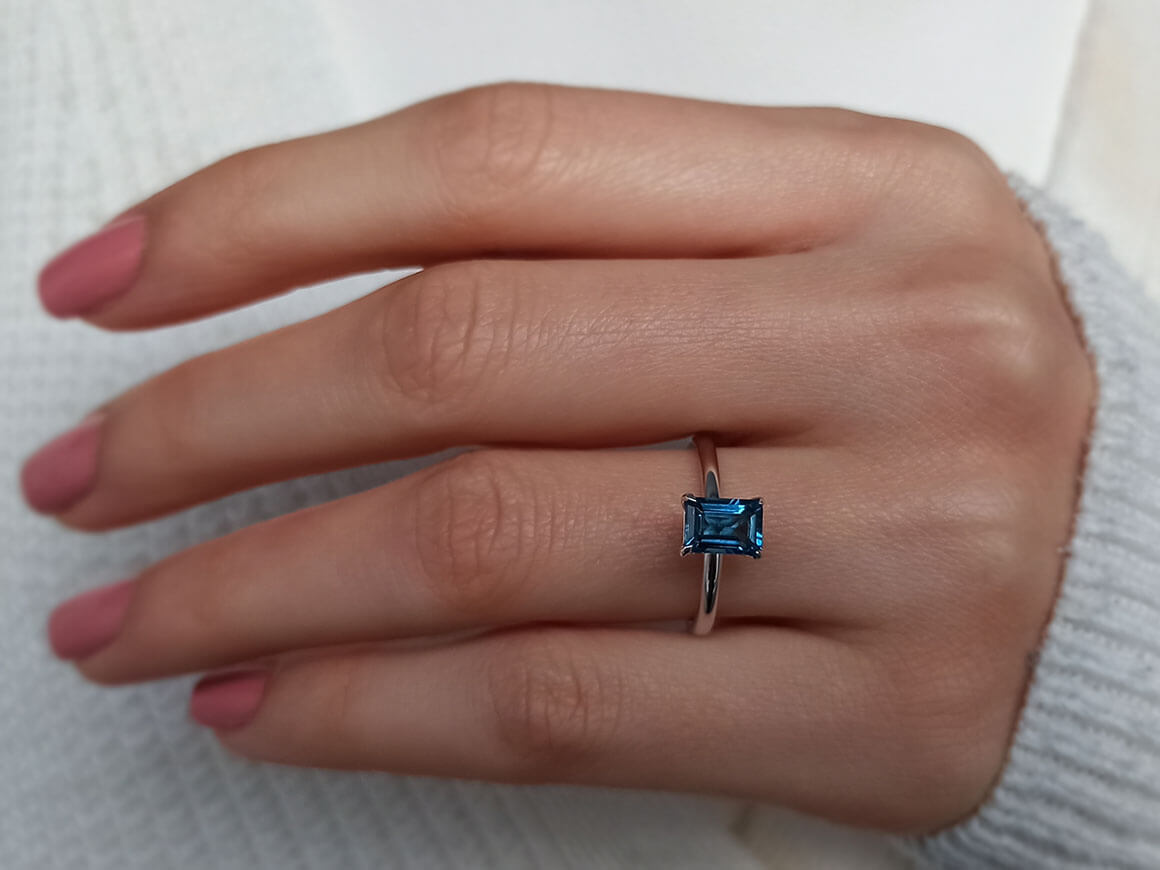 Oktagon Schliff London Blauer Topas Solitär Ring