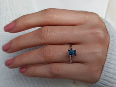 Octagon Cut London Blue Topaz Solitaire Ring
