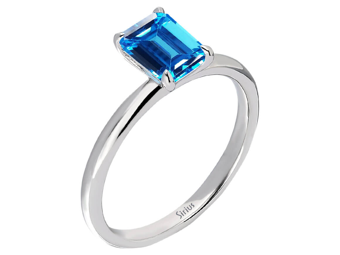 Oktagon Schliff London Blauer Topas Solitär Ring - handgefertigter Diamantschmuck aus Feingold | Sirius Diamant