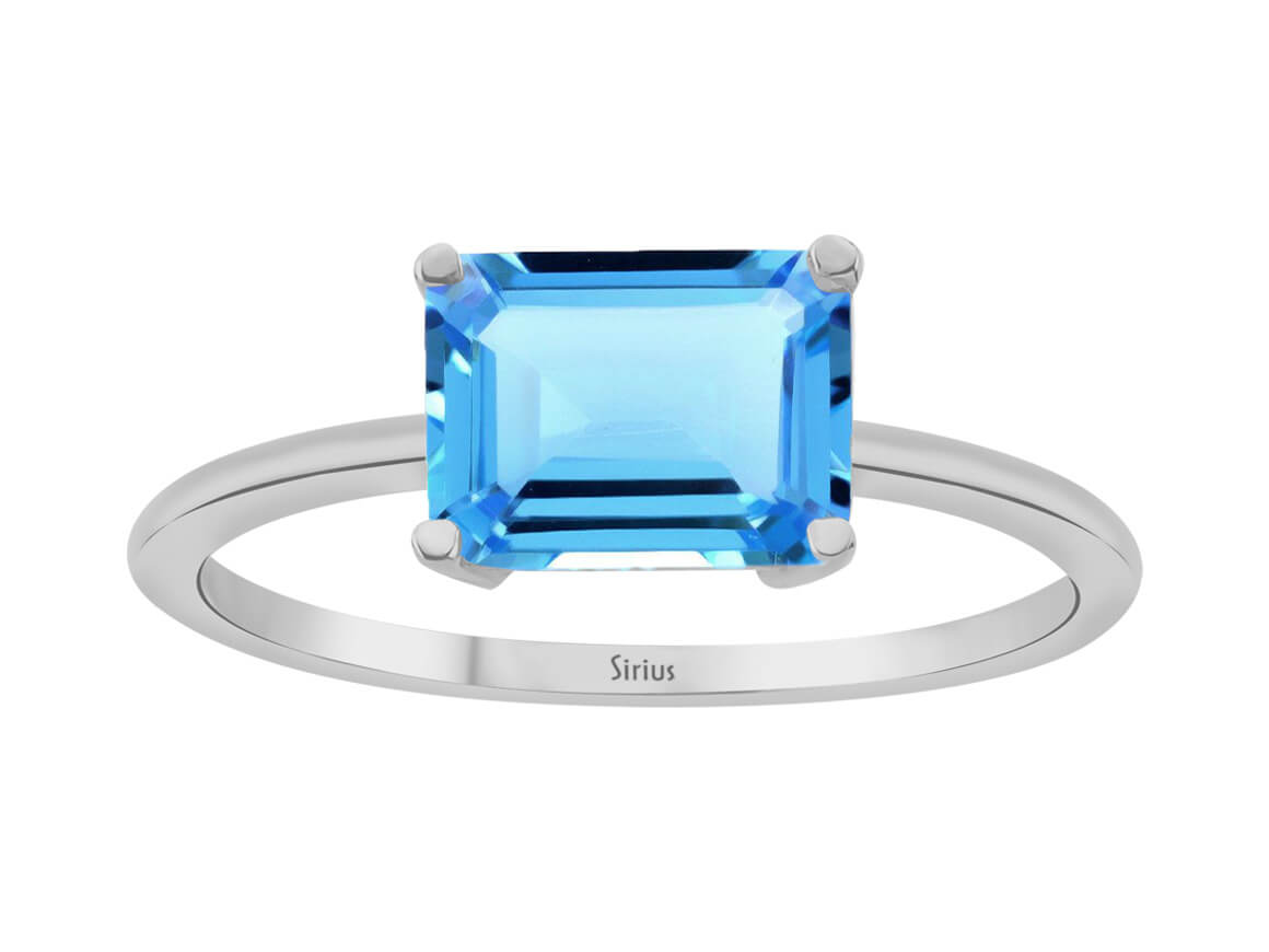 Ring mit%20 blauem Topas im Oktagon-Schliff - handgefertigter Diamantschmuck aus Feingold | Sirius Diamant