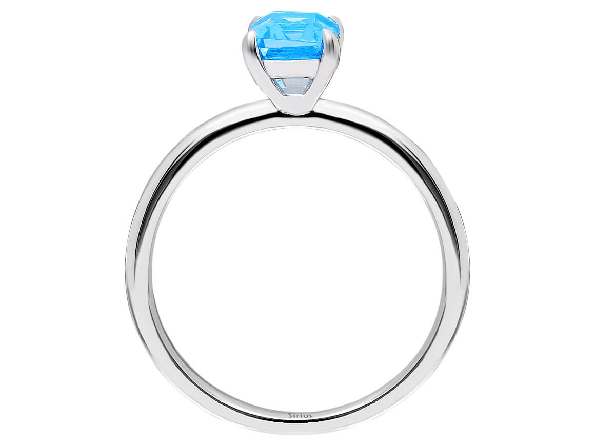 Oktagon Schliff Blauer Topas Solitär Ring - handgefertigter Diamantschmuck aus Feingold | Sirius Diamant