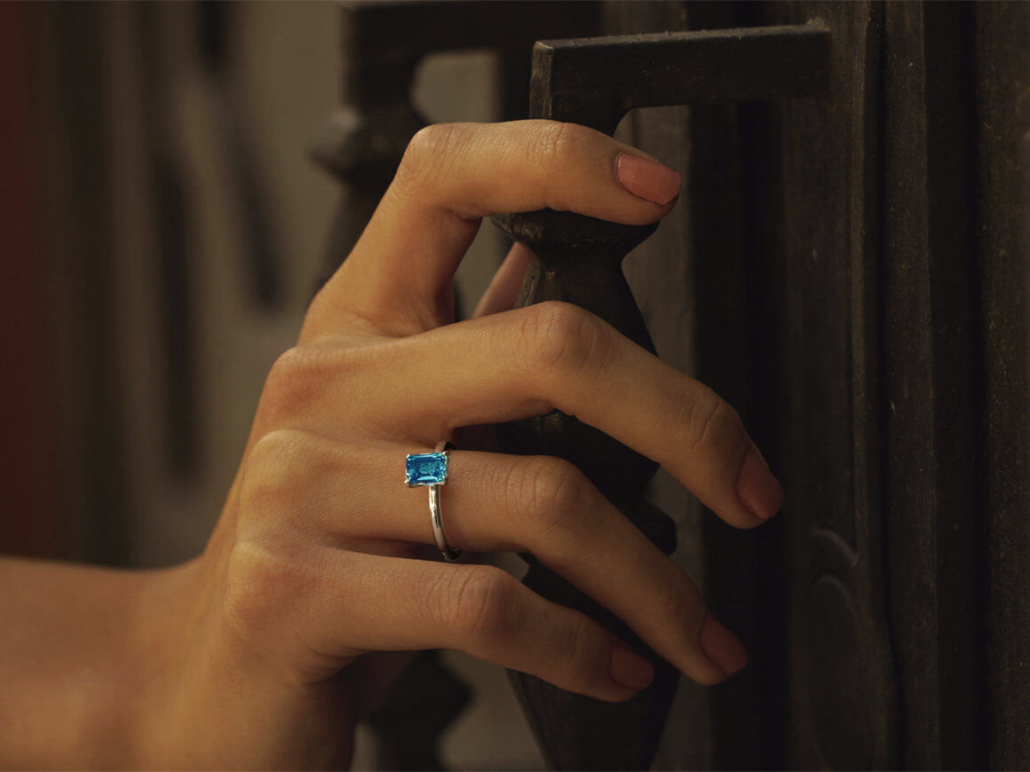 Octagon Cut Blue Topaz Solitaire Ring