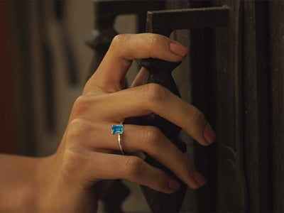 Octagon Cut Blue Topaz Solitaire Ring