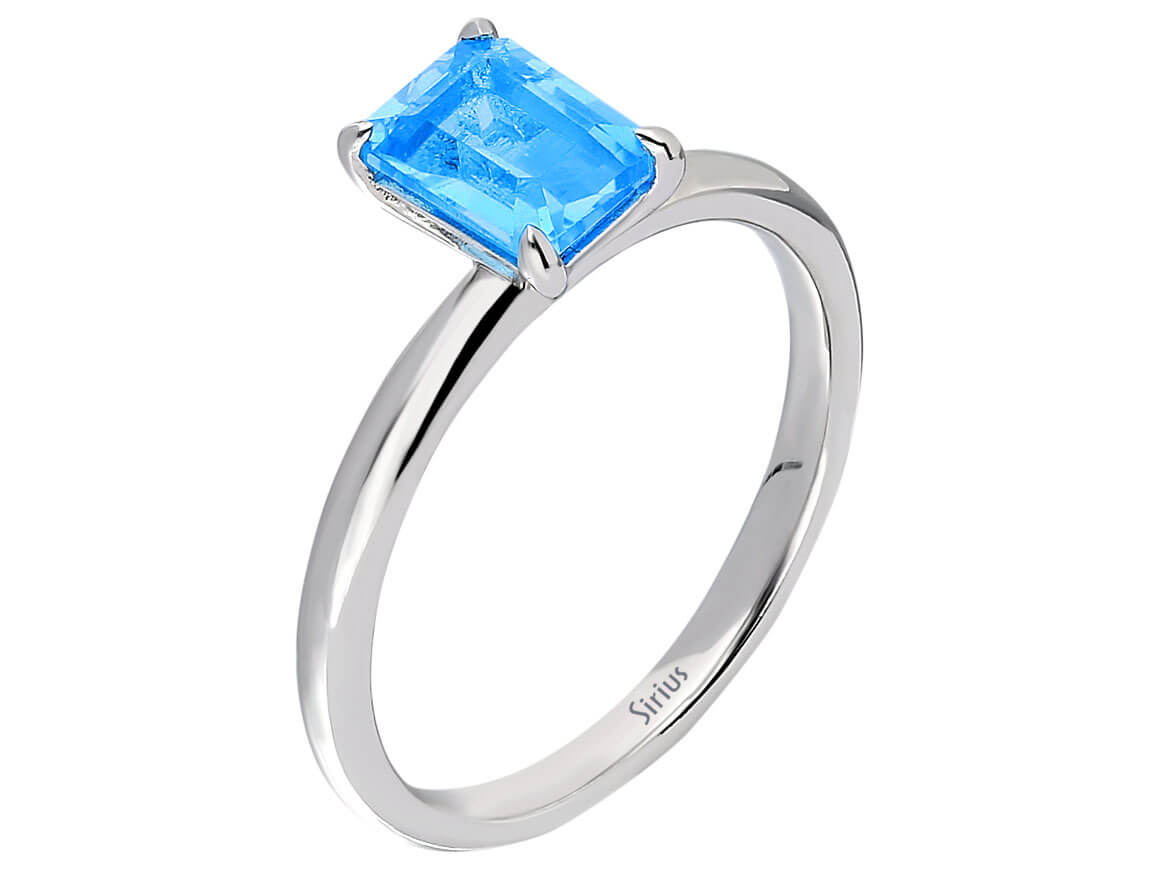 Oktagon Schliff Blauer Topas Solitär Ring - handgefertigter Diamantschmuck aus Feingold | Sirius Diamant