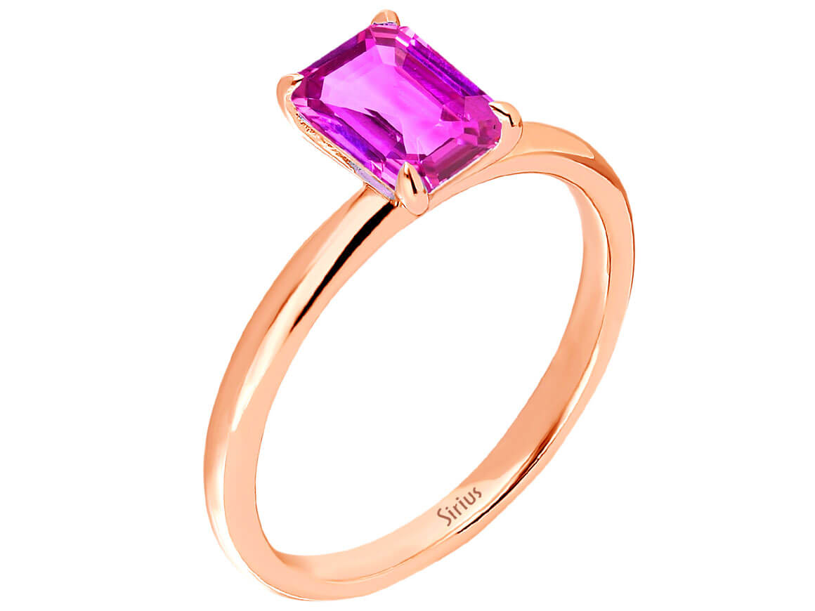 Oktagon Schliff Rosa Saphir Solitär Ring - handgefertigter Diamantschmuck aus Feingold | Sirius Diamant