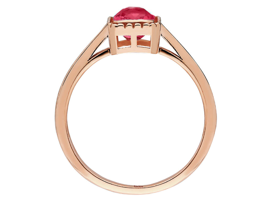 Octagon cut pink tourmaline ring in 14 carat red gold