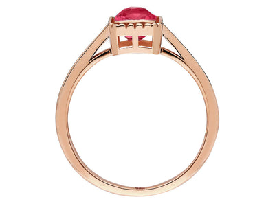Octagon cut pink tourmaline ring in 14 carat red gold