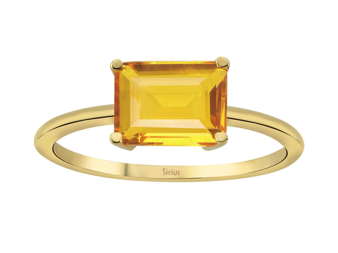 Oktagon-Schliff citrin Ring in 14k Gelbgold - handgefertigter Diamantschmuck aus Feingold | Sirius Diamant