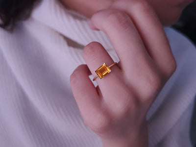 Octagon-cut citrine ring in 14k yellow gold
