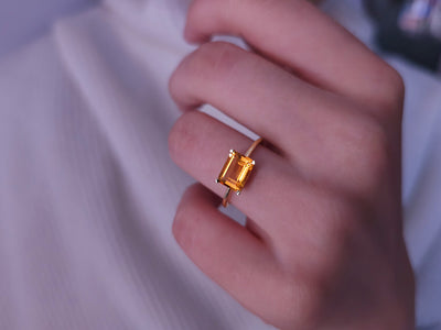 Octagon-cut citrine ring in 14k yellow gold