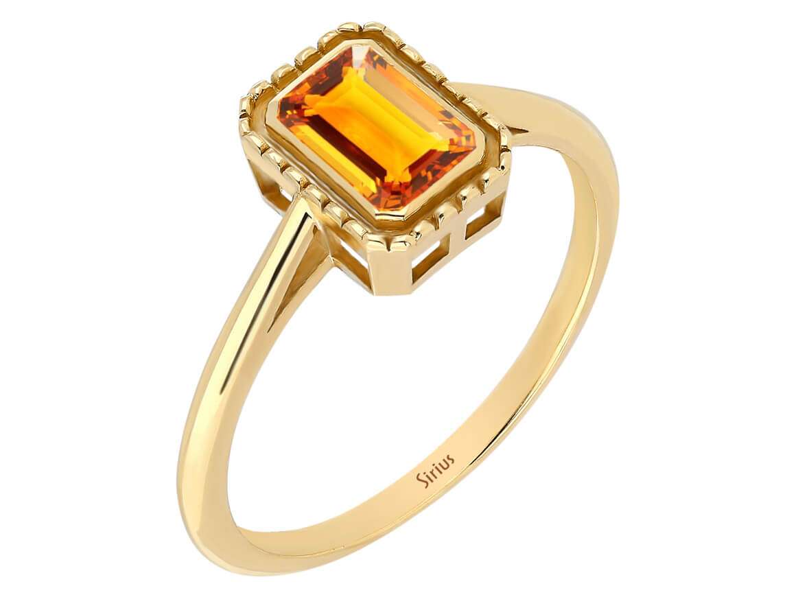 0,76 Karat Oktagon Scliff Citrin Ring in 585er 14 Karat Gelbgold - handgefertigter Diamantschmuck aus Feingold | Sirius Diamant