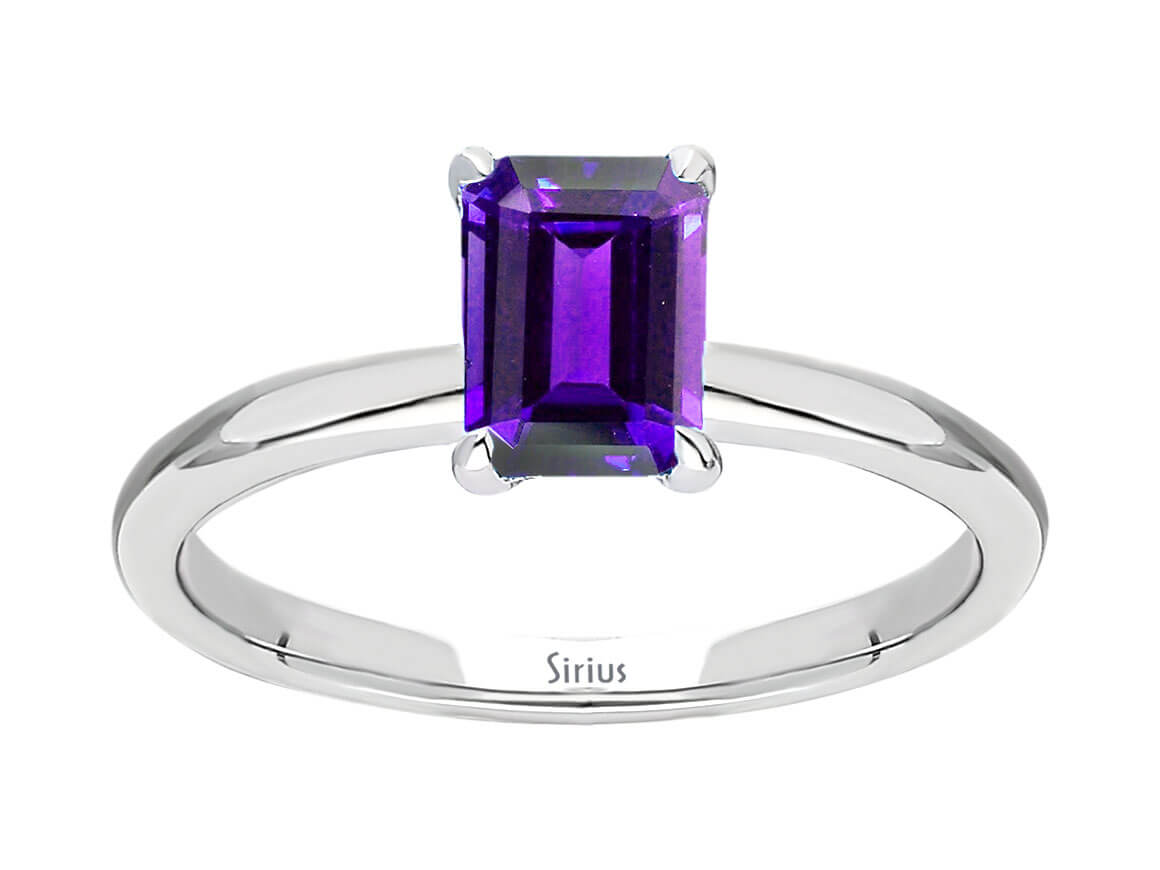 Oktagon Schliff Amethyst Solitär Ring - handgefertigter Diamantschmuck aus Feingold | Sirius Diamant