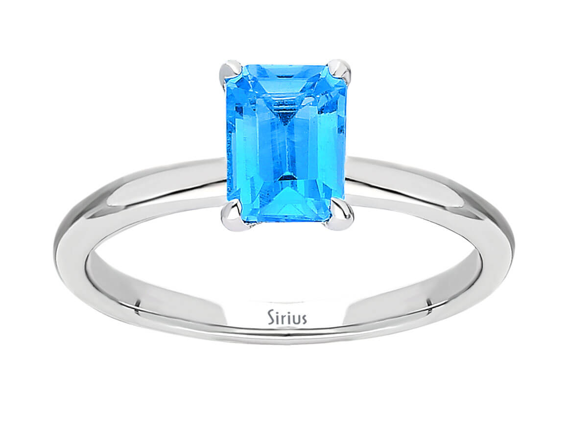 Oktagon Schliff Blauer Topas Solitär Ring - handgefertigter Diamantschmuck aus Feingold | Sirius Diamant