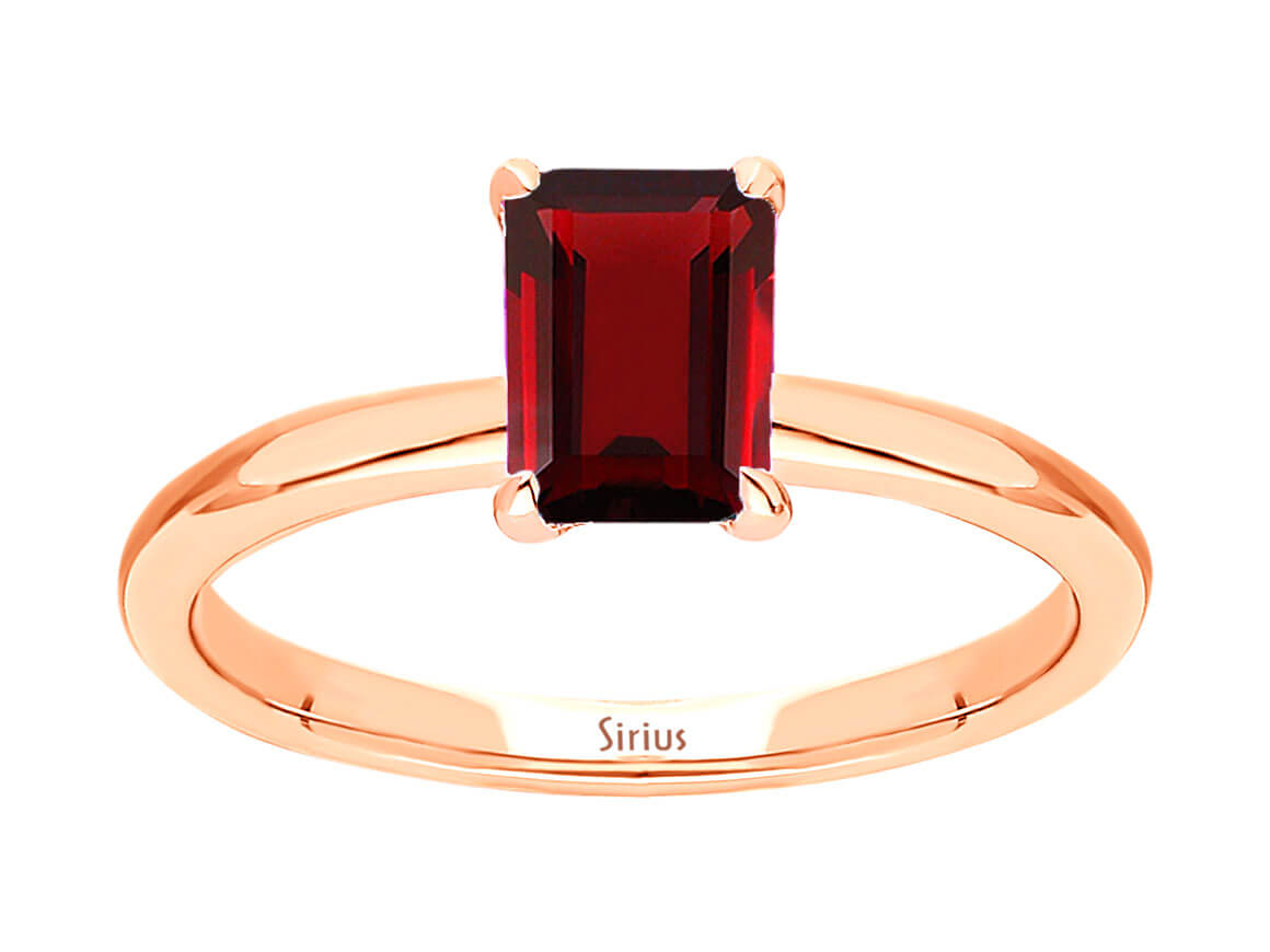 Oktagon Schliff Garnet Solitär Ring - handgefertigter Diamantschmuck aus Feingold | Sirius Diamant