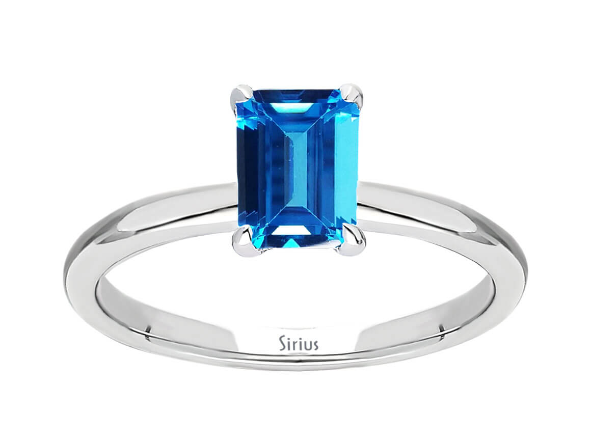Oktagon Schliff London Blauer Topas Solitär Ring - handgefertigter Diamantschmuck aus Feingold | Sirius Diamant
