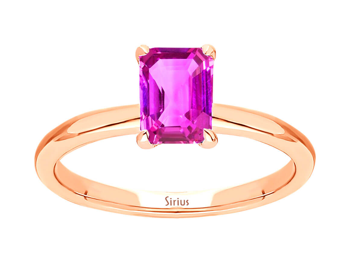 Oktagon Schliff Rosa Saphir Solitär Ring - handgefertigter Diamantschmuck aus Feingold | Sirius Diamant