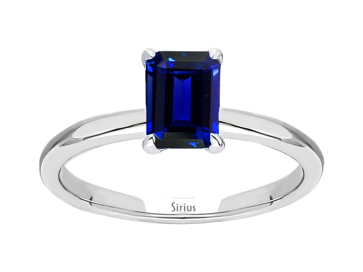 Oktagon Schliff Saphir Solitär Ring - handgefertigter Diamantschmuck aus Feingold | Sirius Diamant