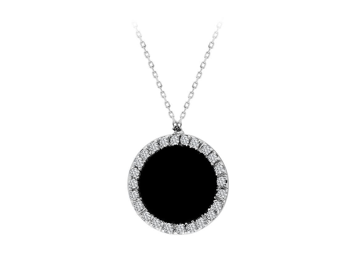 Diamond Black Onyx Necklace in 18 K