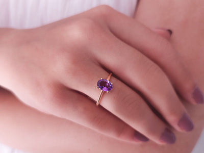 oval amethyst ring in rose gold
