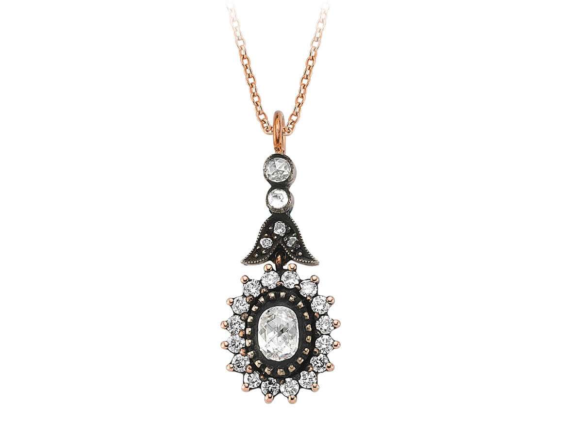 Ovale Halskette mit Diamanten und Edelsteinen - handgefertigter Diamantschmuck aus Feingold | Sirius Diamant