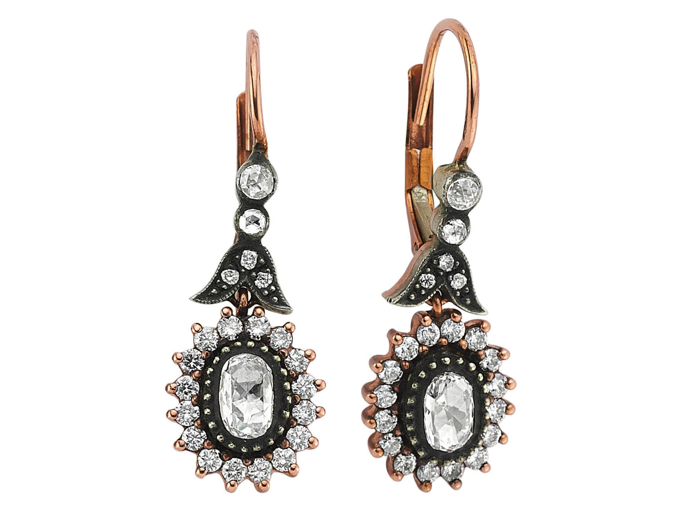 Oval diamond and diamond stone earrings