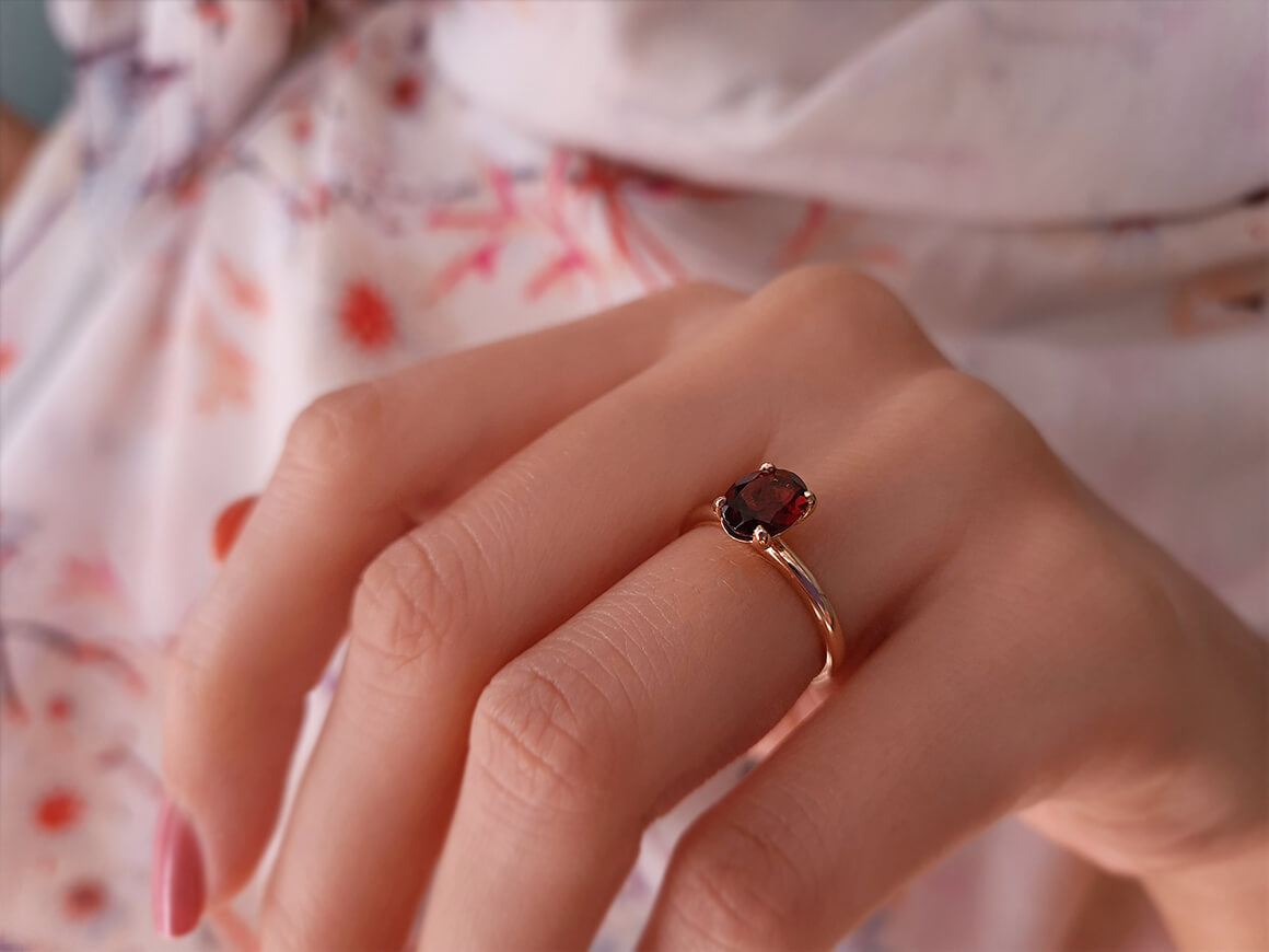 Oval Cut Garnet Solitaire Ring