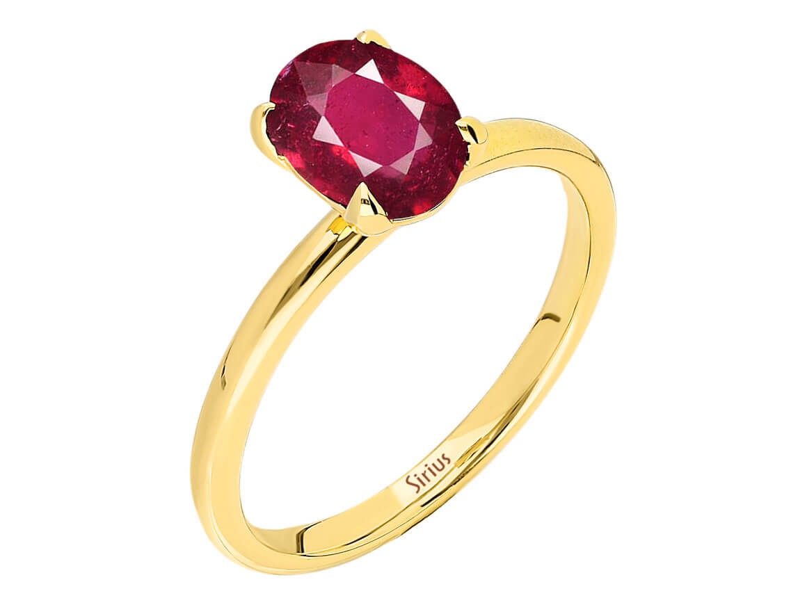 Oval Schliff Rubin Solitär Ring - handgefertigter Diamantschmuck aus Feingold | Sirius Diamant