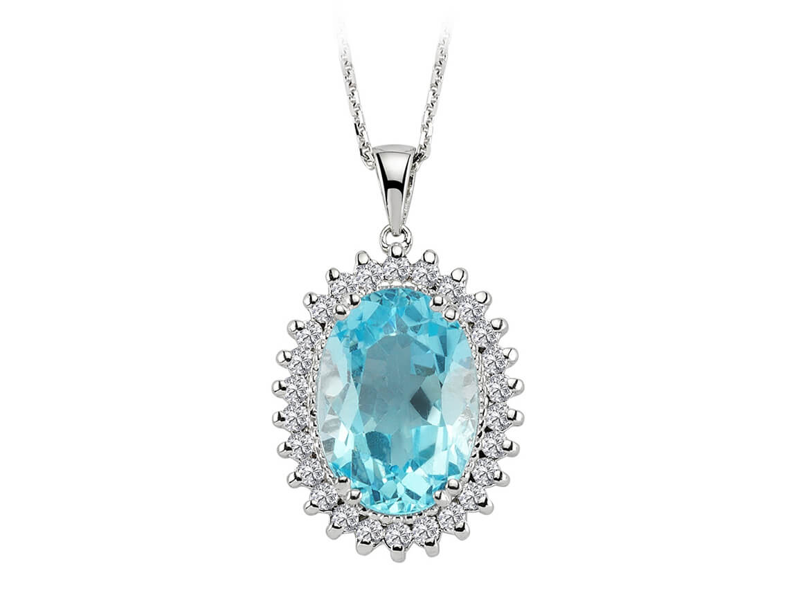 Diamond and oval cut topaz necklace in 14 K white gold