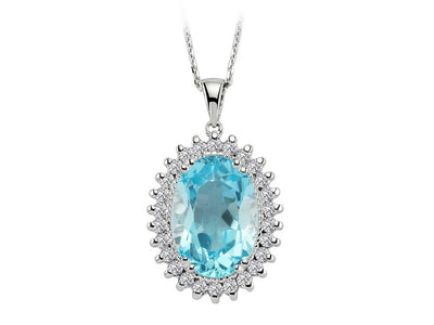 Diamond and oval cut topaz necklace in 14 K white gold