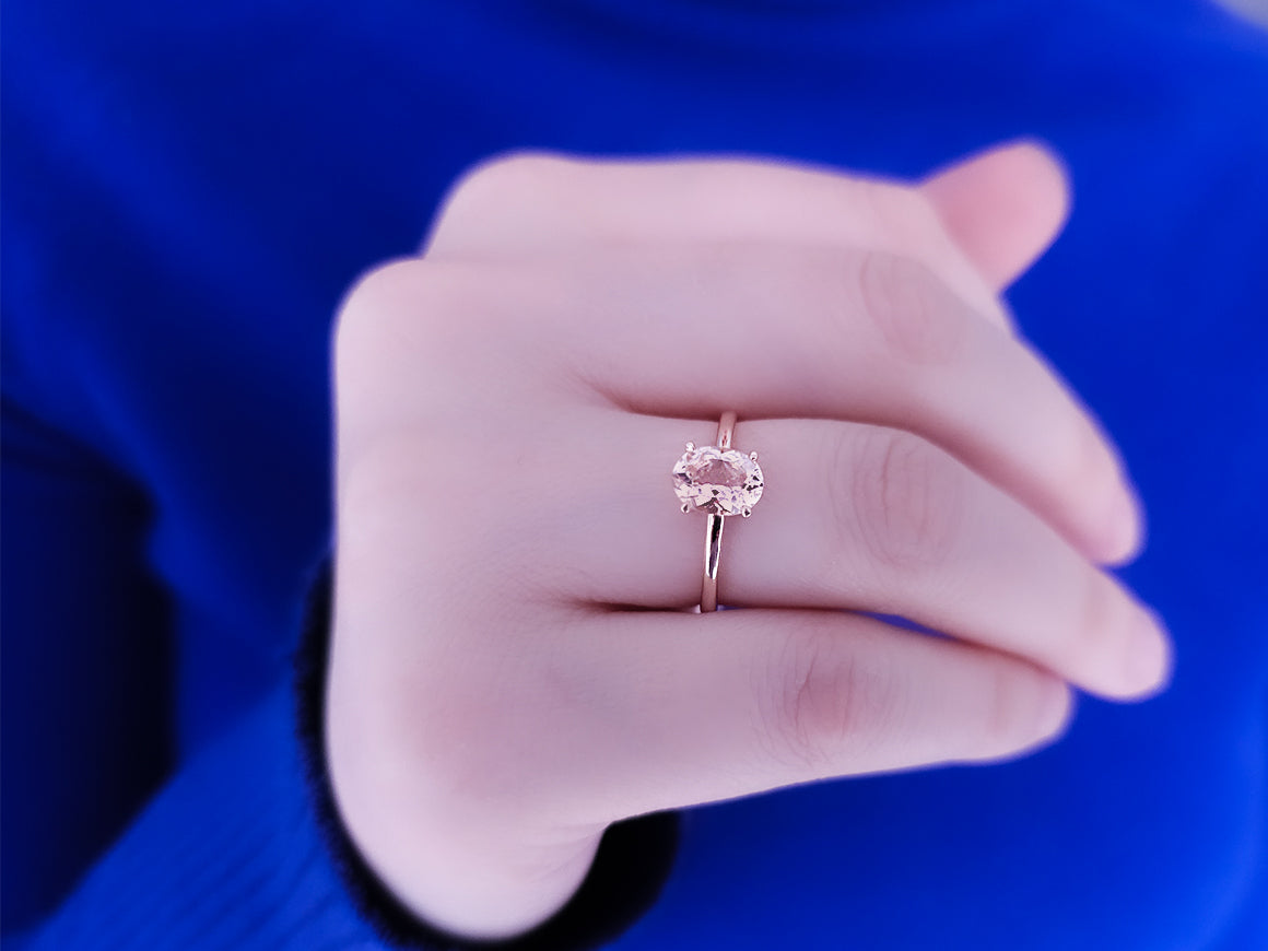 bague ovale en morganite en or rose