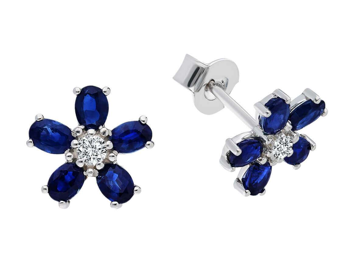 Diamant und Oval Saphir Veilchen Ohrstecker in 333er 8 Karat Weißgold - handgefertigter Diamantschmuck aus Feingold | Sirius Diamant