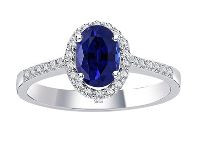 Diamond and oval sapphire ring in 14K white gold