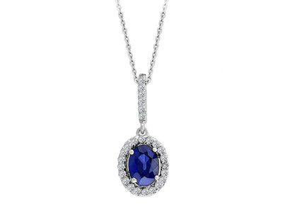Diamond and oval sapphire necklace in 14 carat white gold