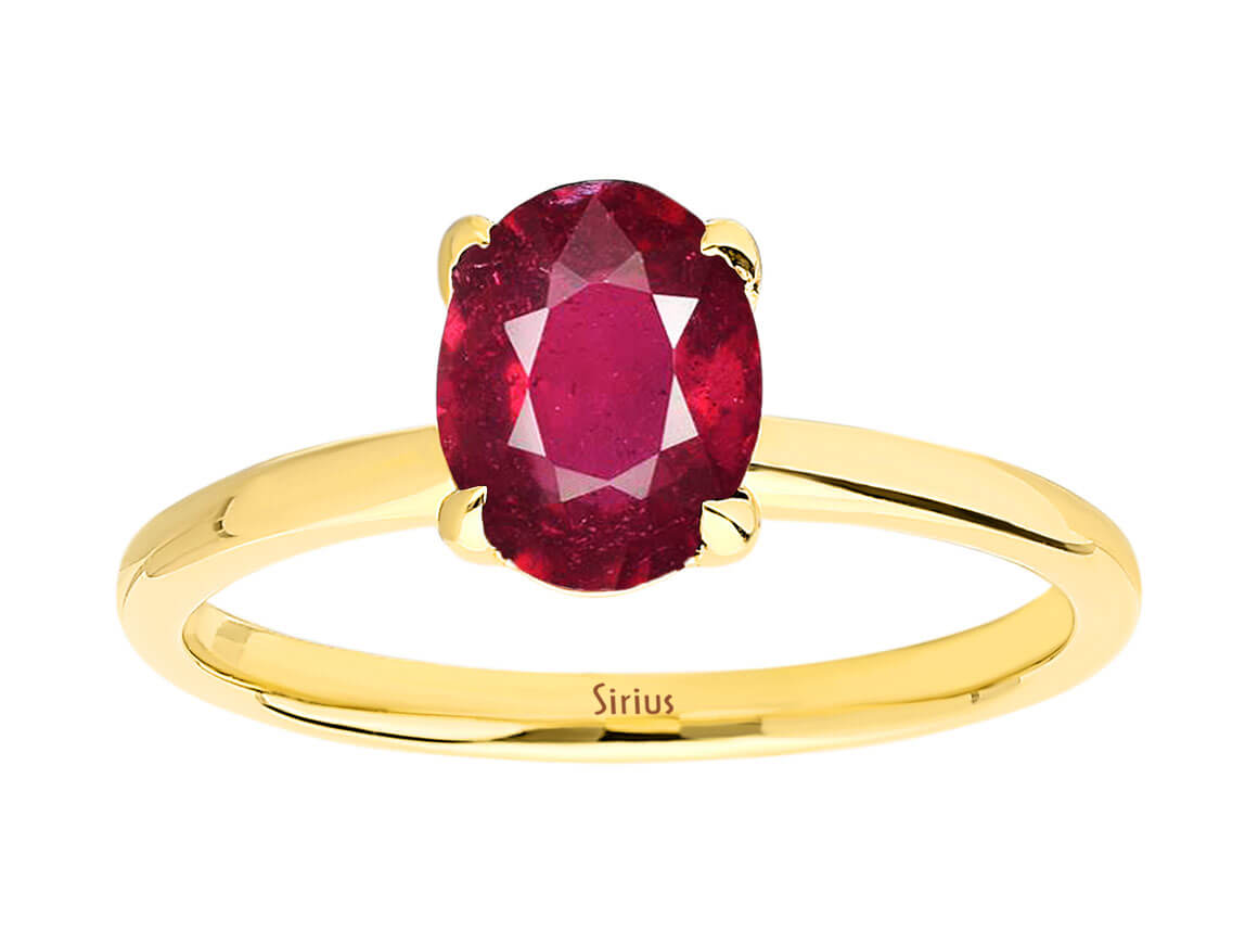 Oval Schliff Rubin Solitär Ring - handgefertigter Diamantschmuck aus Feingold | Sirius Diamant