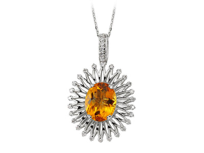 Diamond and oval citrine necklace in 14-carat white gold