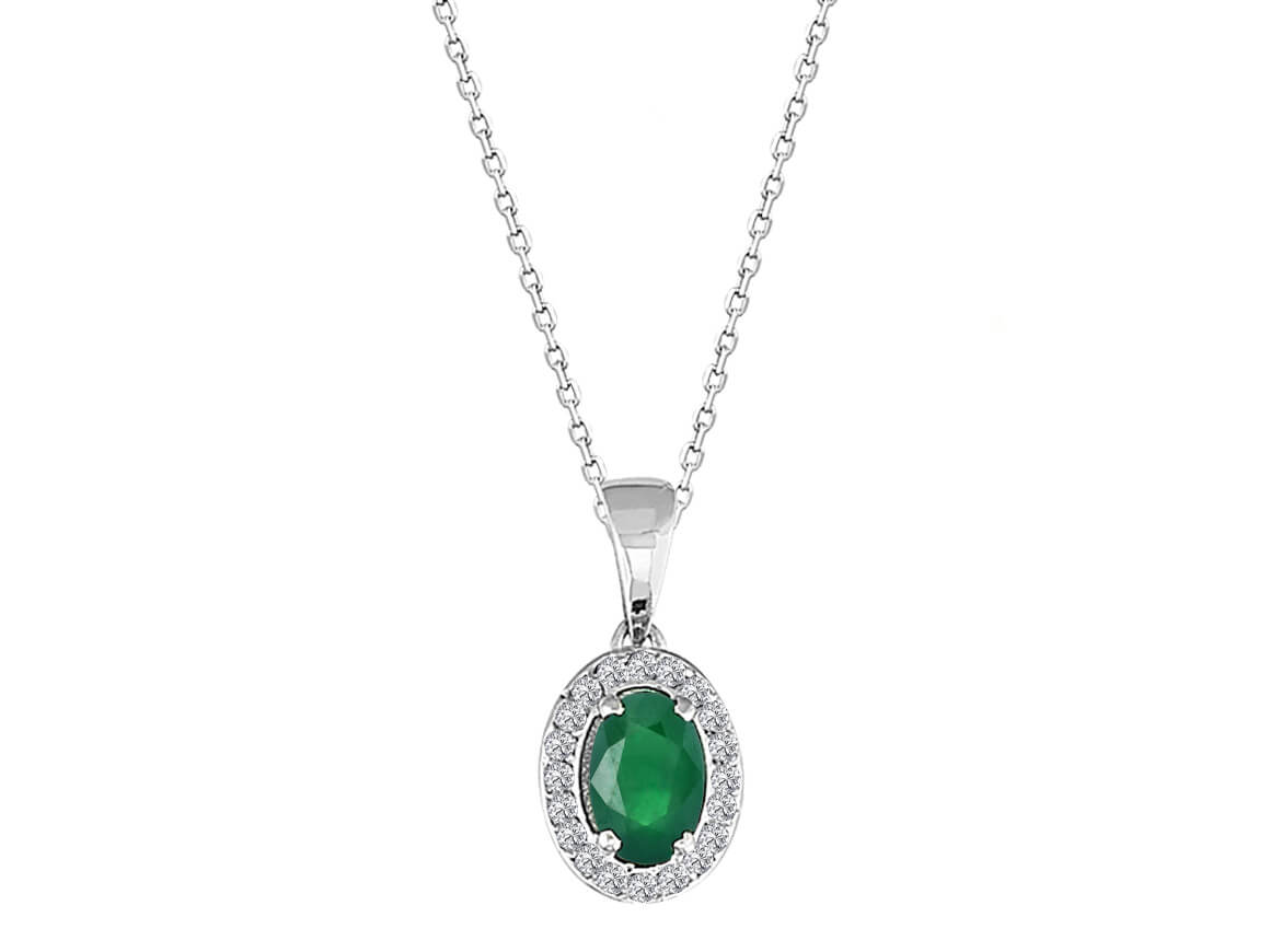 Diamond and oval emerald necklace in 333 8 carat white gold