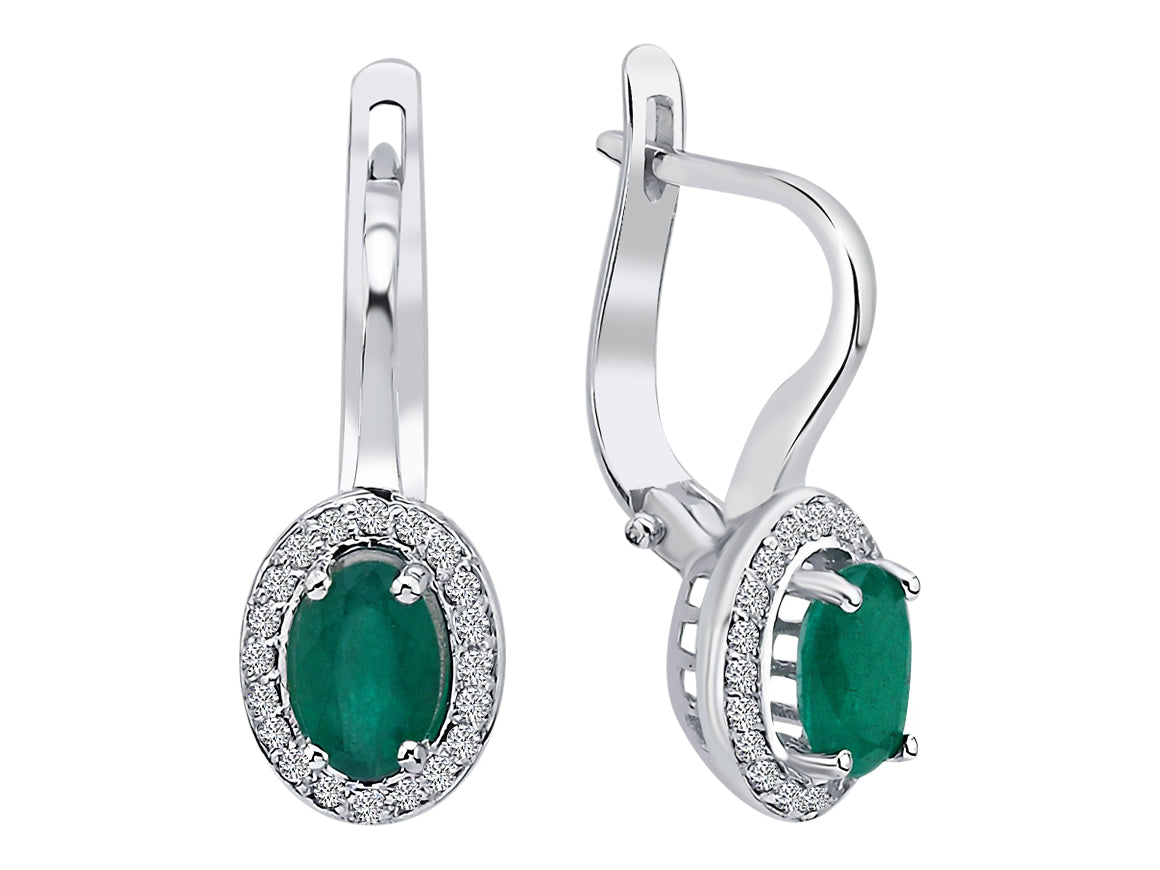 Diamond and oval emerald earrings in 333 8 carat white gold