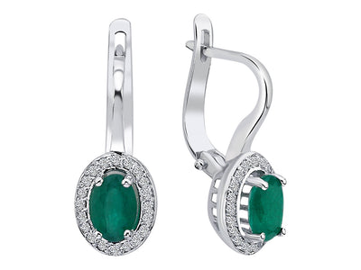 Diamond and oval emerald earrings in 333 8 carat white gold